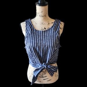 New York & Company Crop Top Womens SZ Large Vertical Stripe Summer Preppy Casual
